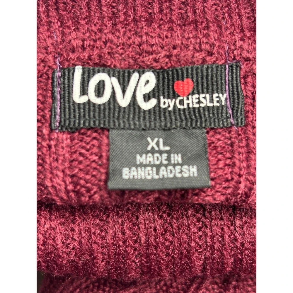 NWT Love by Chesley Burgundy Ribbed Cold Shoulder Turtleneck Sweater Size XL - Picture 3 of 4